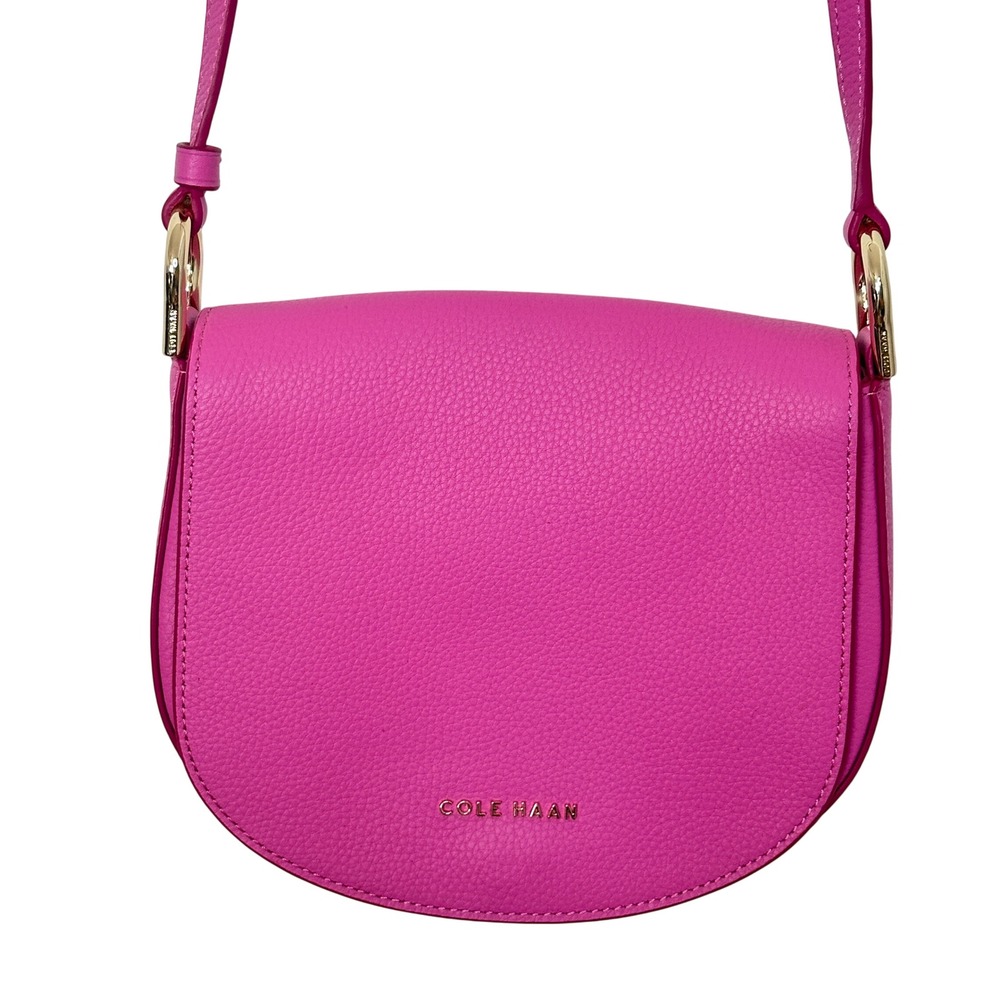 Cole Haan Pink Pebbled Leather Saddle Crossbody Bag Gold Hardware with Dust Bag